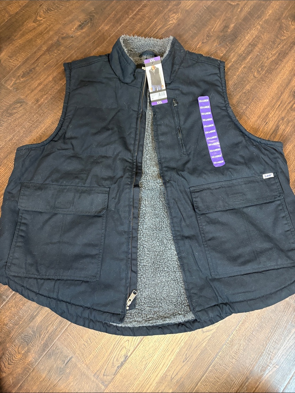 LEE NWT Men's XXL Black/ Gray Workwear Canvas Sherpa-Lined Utility Vest pockets